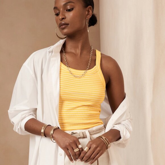 BR Banana Republic "the 90s tank" yellow stripe ribbed tank top S SM Small - Picture 1 of 11